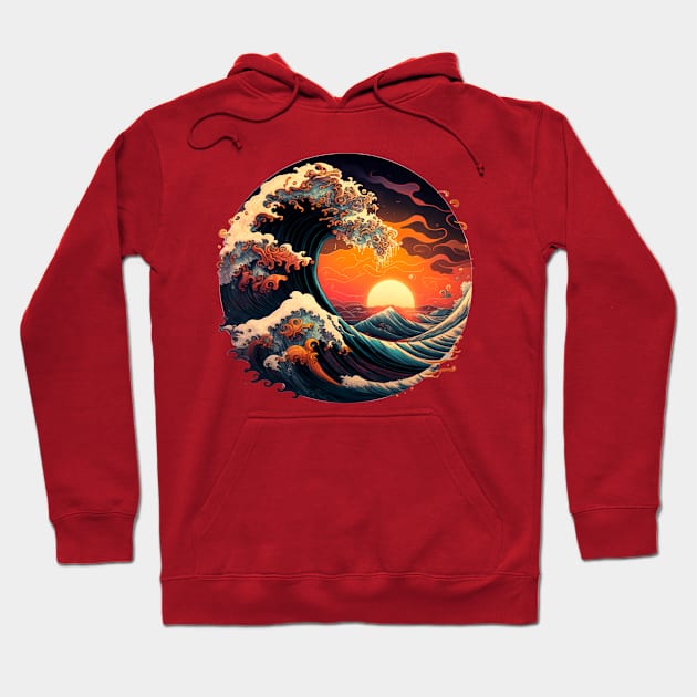 Sunset Great Waves Hoodie by gibah